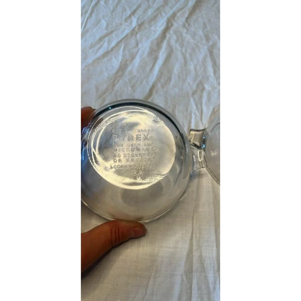 Vintage Pyrex 017 Clear Glass 300ml Custard Cups Ramekins with Handles Set of 2